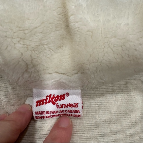 Milton Funwear Plush Fleece Jacket Cream & Beige Feather Design Vtg 90s Med - Picture 3 of 7